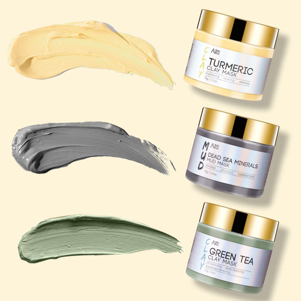 anai rui turmeric clay mask green tea clay mask dead sea minerals mud mask 3 piece facial spa gift set