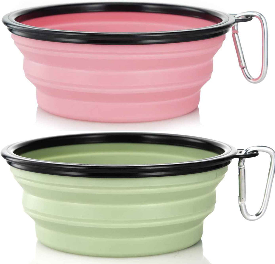 Dog Bowl Pet Collapsible Bowls, 2 Pack for Cats Dogs, Portable Pet Feeding Watering Dish for Walking Parking Traveling with 2 Carabiners (Small, Blue+Green)