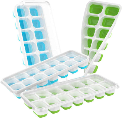 Ice Cube Tray with Lid, 4 Packs 56 Cubes Durable Stackable Ice Cube Trays for Freezer with Removable Lids, Easy-Release Plastic & Silicone Ice Tray for Cocktail, Coffee