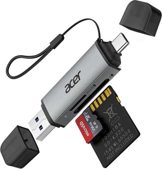 acer SD Card Reader USB C, Dual Slots USB 3.0 Type C to Micro SD Card Adapter, Memory Card Reader for MicroSD, SDHC, SDXC, Compatible with Laptop, PC, iPhone16/15, MacBook Pro/Air, iPad Pro, Android