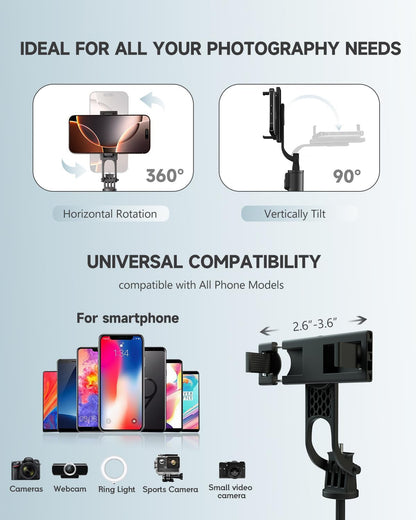71” Phone Tripod & Selfie Stick, Portable All in One Extendable Cell Phone Tripod Stand, with Wireless Remote Control for iPhone/Samsung/Android/Camera