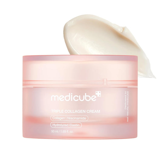 medicube triple collagen cream, 1.69 oz, hydrating & firming moisturizer with hyaluronic acid, premium elastin, shea butter, korean skincare