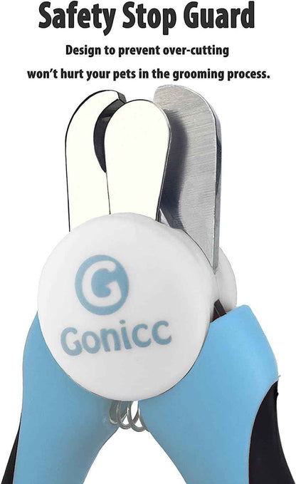 gonicc dog & cat nail clippers with safety guard and free nail file for professional pet grooming