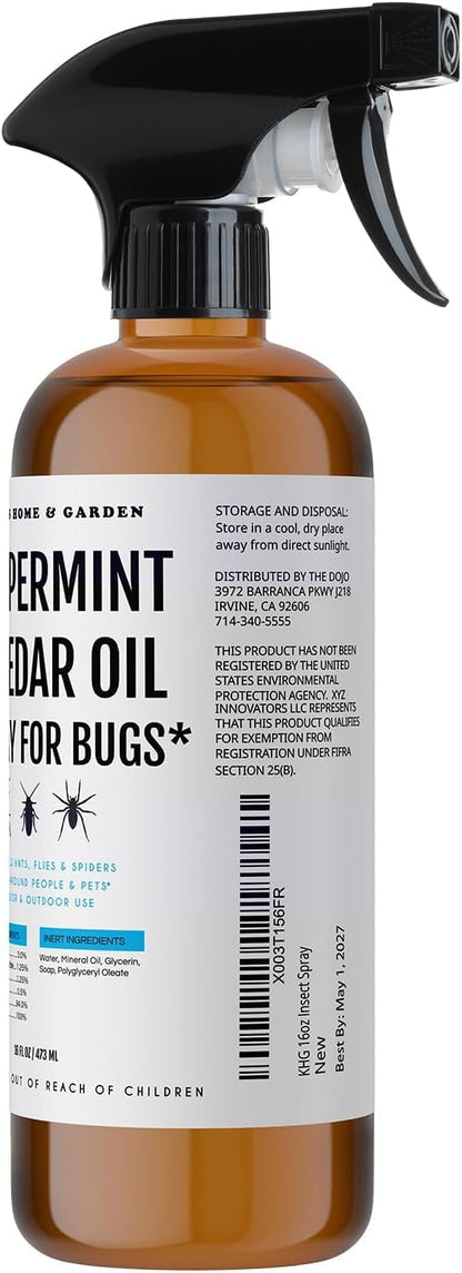 Kate's Home & Garden Peppermint Oil Spray for Bugs, Ants, Insects, Spiders. Pesticide and Insecticide Indoor Repellent Pest Control with Cedarwood Oil (16oz, Natural, Pet Safe, Non Toxic)
