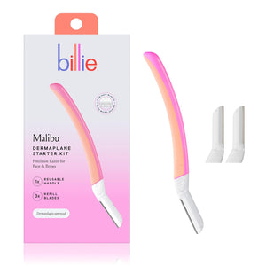billie dermaplane starter kit reusable handle 3 refill blades malibu dermatologist-approved