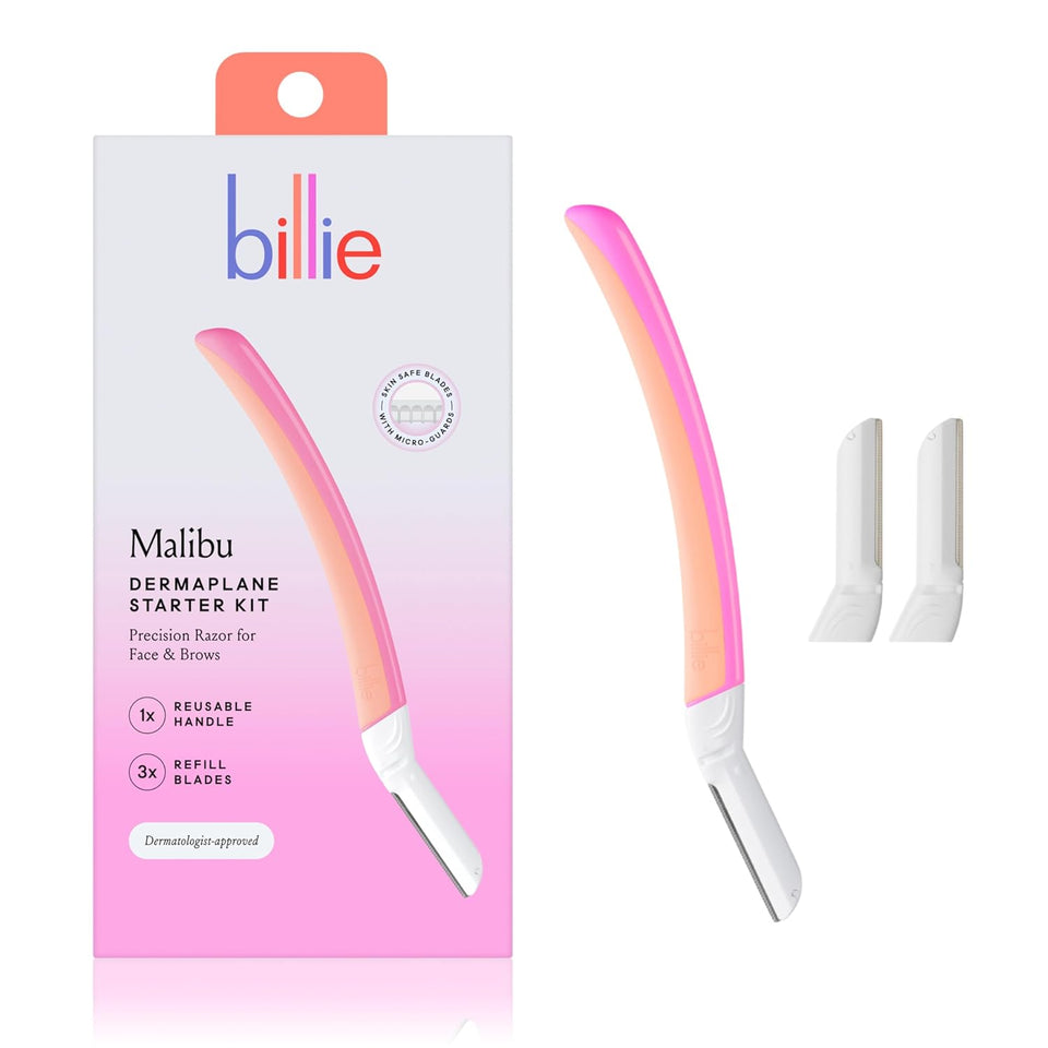 billie dermaplane starter kit reusable handle 3 refill blades malibu dermatologist-approved