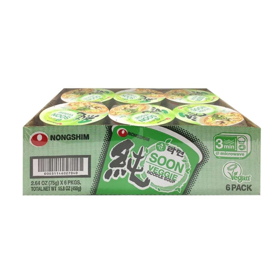 Nongshim Soon Cup Noodle Soup, Veggie, 2.6 Ounce (Pack of 6)