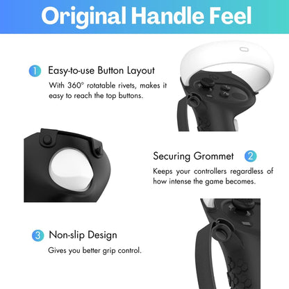 AMZDM Controller Grip for Oculus Quest 2 Accessories Grips Cover for VR Touch Controllers Covers Protector with Non-Slip Thumb Grips 1Pair Black