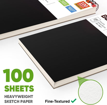 Soucolor Sketch Book, Spiral Bound Acid-Free Sketchbook with 68lb/100gsm for Paper Painting, Drawing, Writing, Artist Sketching Pad for Kids, Adults & Teens, 100 Sheets (Black, 9 x 12 Inch, Pack of 1)
