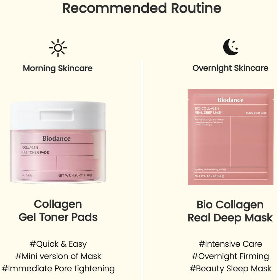 Biodance collagen gel toner pads for sensitive skin, pore minimizer with collagen water and low molecular collagen