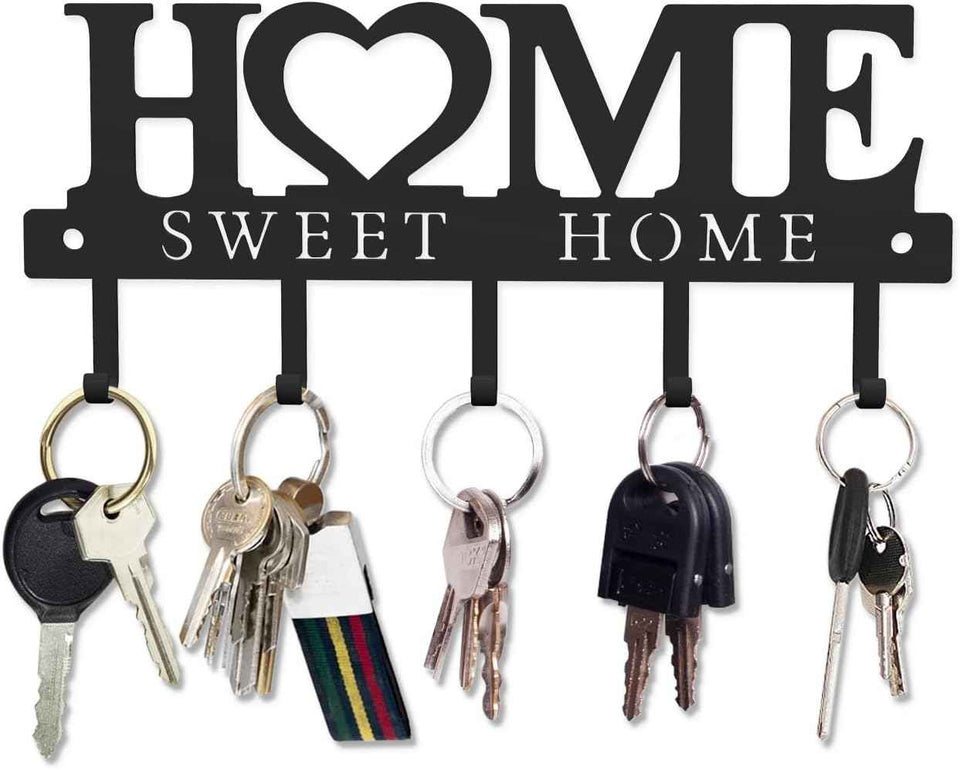 WIPHANY Key Holder Hooks Organizer Hanger Rack Wall Mounted with Screws and Anchors Home Sweet Home Wall Metal Decor for Entryway Front Door Kitchen Hallway Garage Mudroom Office 9.8inches/25cm