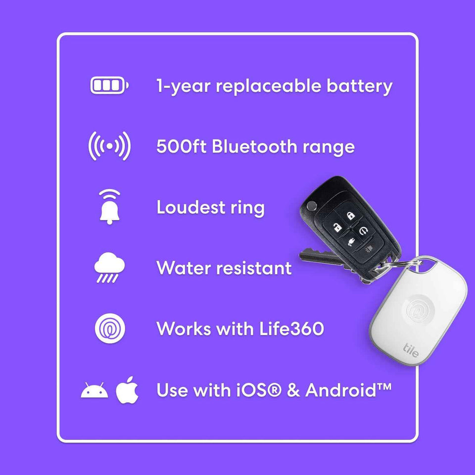 Tile by Life360 Pro - Powerful Bluetooth Tracker, Key Finder and Item Locator for Keys Bags, and More. Both iOS and Android Compatible. Phone Finder. 4-Pack (Black/White)