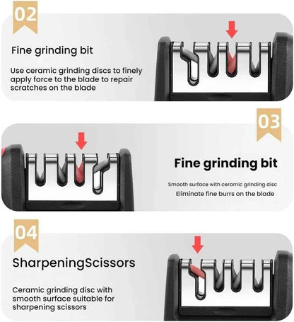 4-in-1 Kitchen Knife Sharpener, Professional Grade with Tungsten Steel and Ceramic Slots, Scissor Sharpening, Black/Red
