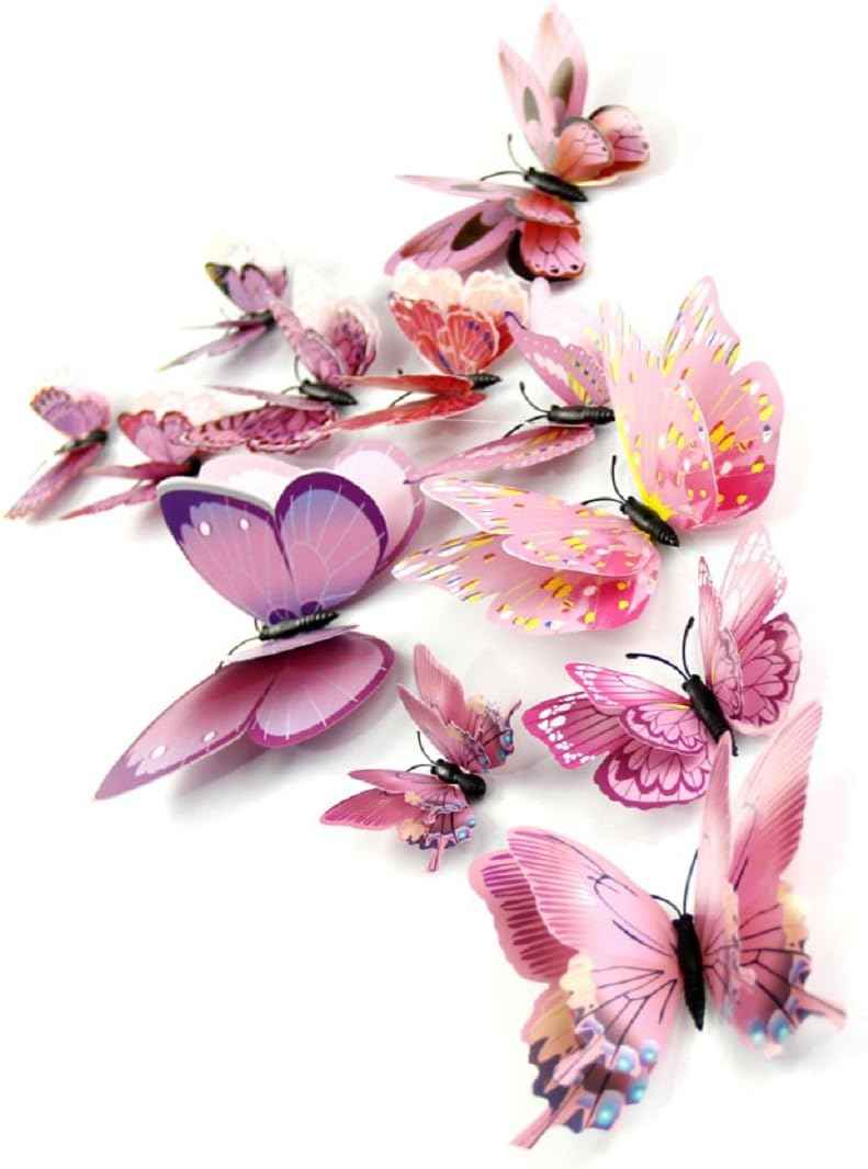 Mixed of 12PCS 3D Pink Butterfly Wall Stickers Decor Art Decorations