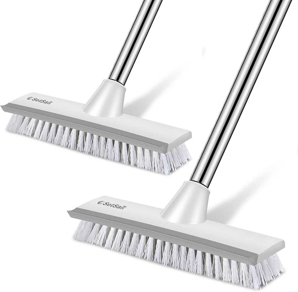 SetSail Floor Scrub Brush with 51-Inch Long Adjustable Handle 2 in 1 Scrape Brush Stiff Bristle Floor Scrubber for Cleaning Shower Bathroom Garage Kitchen Wall Deck Tub Tile