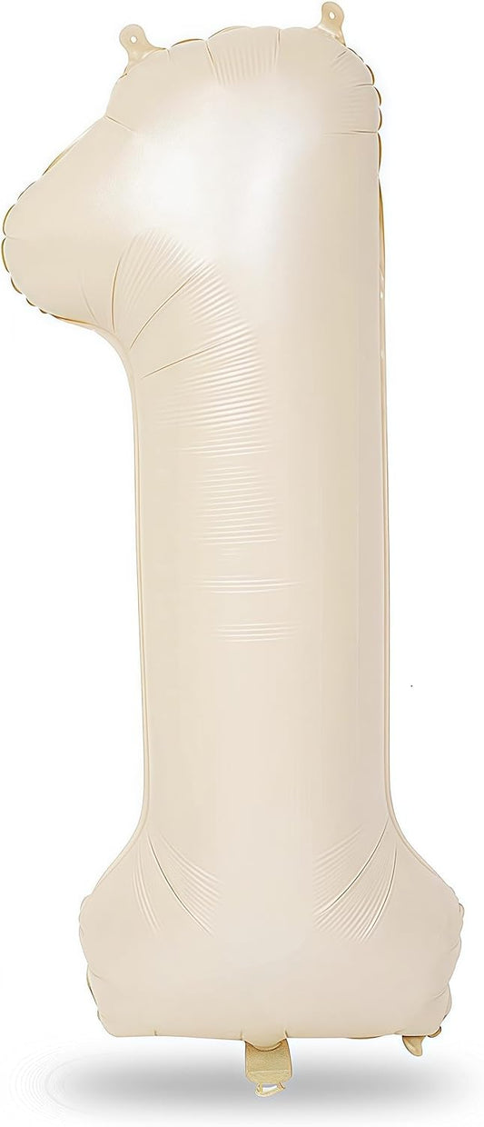 40 Inch Beige Number 1 Balloon for 1st Birthday Decoration, Large Self Inflating Cream Foil Number Balloons 0-9 for Boys Girls, White Sand 1 Helium Balloons for Women Men Party Anniversary Supplies