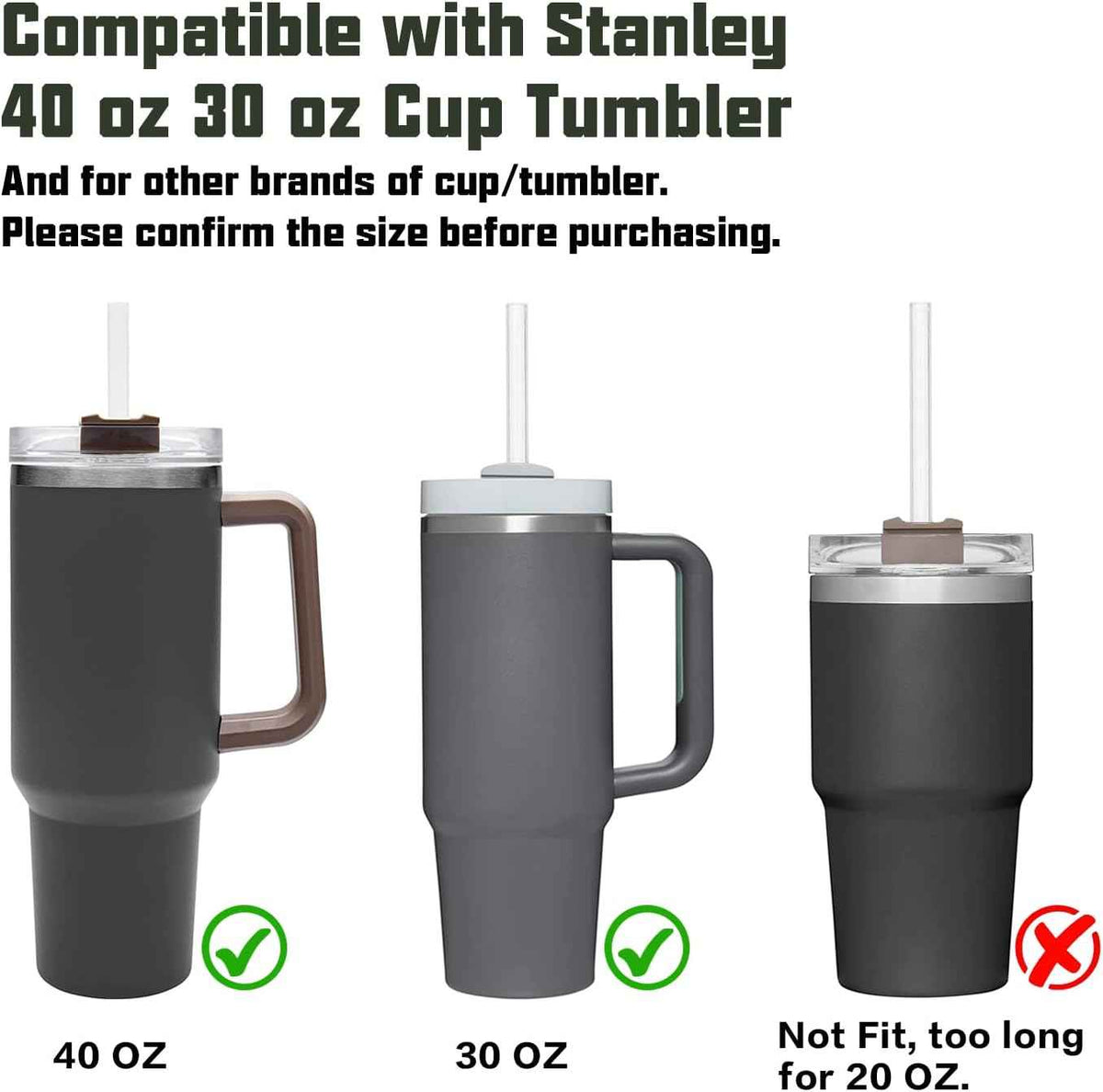 Replacement Straw Compatible with Stanley 40 oz 30 oz Cup Tumbler, 6 Pack Reusable Straw with Cleaning Brush, Plastic, Clear