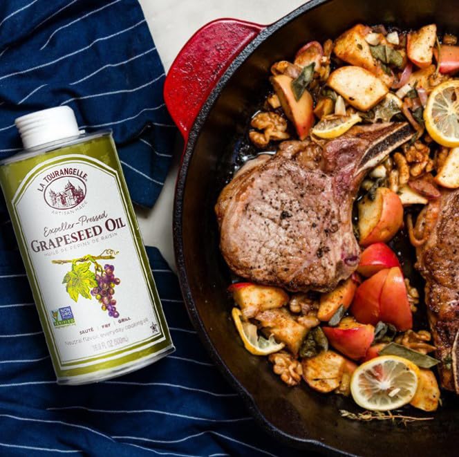la tourangelle expeller-pressed grapeseed oil, 16.9 fl oz, high heat neutral cooking oil and skincare