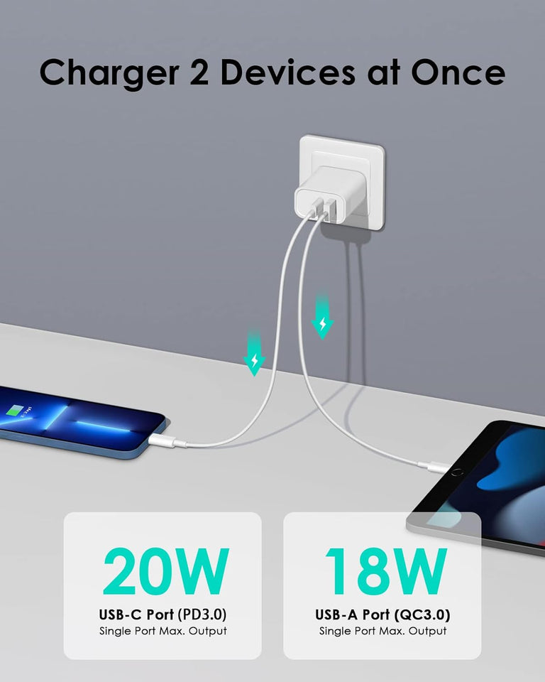 [4 Pack] USB C Charger Block Fast Charging Multiport Adpater [PD 20W USB-C & QC 3.0 USB-A Port] for i Phone 17/16/15/14/13/12/11/X/8, i Pad, Galaxy, Google, Galaxy & More - Rayz Mart