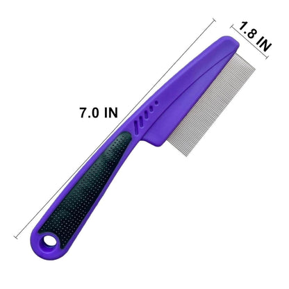 Yumflan Flea Comb with Rubber Handle, Flea and Tick Combs for Dogs & Cats, Fine Tooth Dog Comb for Grooming (Purple)