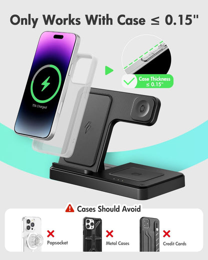 Wireless Charger iPhone Charging Station: 3 in 1 Charger Stand Multiple Devices for Apple - iPhone 16e 16 15 14 Pro Max 13 12 11 - Watch 10 9 8 7 6 5 4 3 2 SE and Ultra Series - Airpods 4 3 2 Pro - Rayz Mart