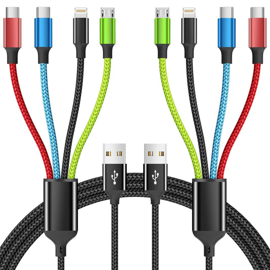 4 in 1 Multi Charging Cable [2Pack 5FT], Nylon Braided 4 in 1 Charger Cord, Universal Charger with IP/Type C/Type C/Micro Port, Compatible with Most Cell Phones/Tablets and More