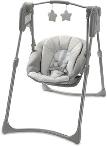 Graco Slim Spaces Compact Baby Swing, Space Saving Portable Bay Swing with Height Adjustable Legs & Soft Toys, Reign