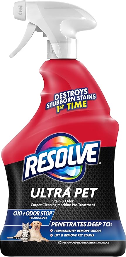 Resolve Ultra Pet Odor and Stain Remover Spray – Carpet Cleaner for Cat and Dog Urine and Poop, 32oz