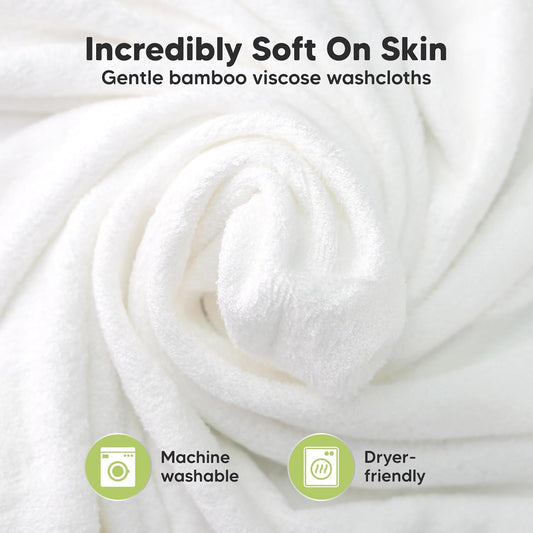6-Pack Baby Washcloths – Soft Absorbent Viscose from Bamboo Washcloths for Face, Body, Baby Towels for Newborn, Kids, Toddlers, Infant, Gentle on Sensitive Skin, 10x10 Reusable Face Towels (White)