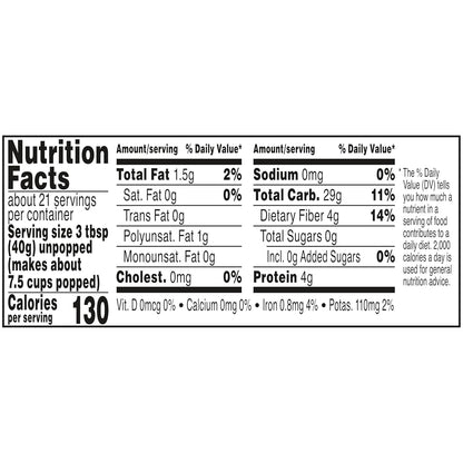 orville redenbacher's gourmet popcorn kernels original yellow 30 oz jar 4g fiber per serving