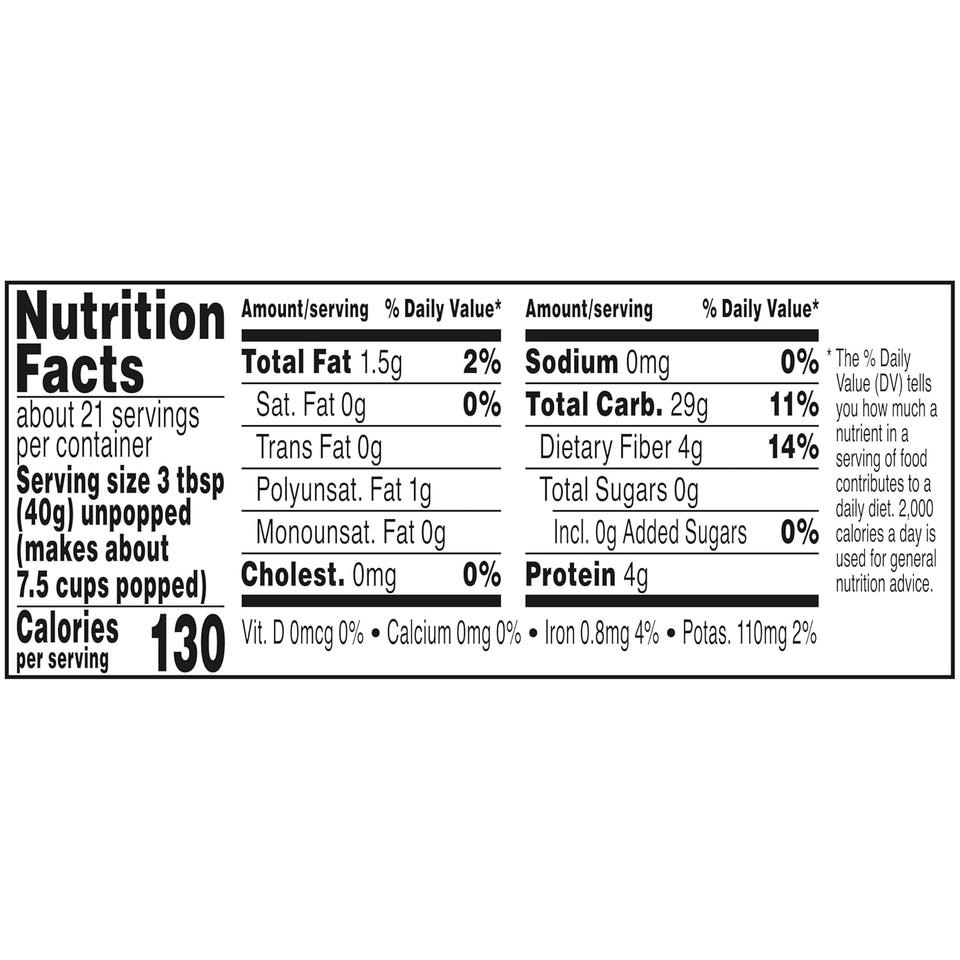 orville redenbacher's gourmet popcorn kernels original yellow 30 oz jar 4g fiber per serving
