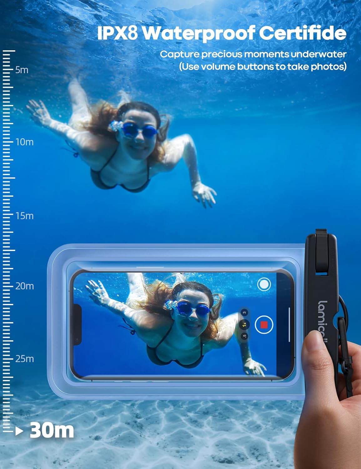 Lamicall Waterproof Phone Pouch Case - [2 Pack][Easy Lock & Heavy Duty] IPX8 Water Proof Cell Phone Dry Bag for Beach, Protector for iPhone 17 16 15 14 13 12 11 Pro Max Plus Air, Galaxy S25 S24, 4-7"