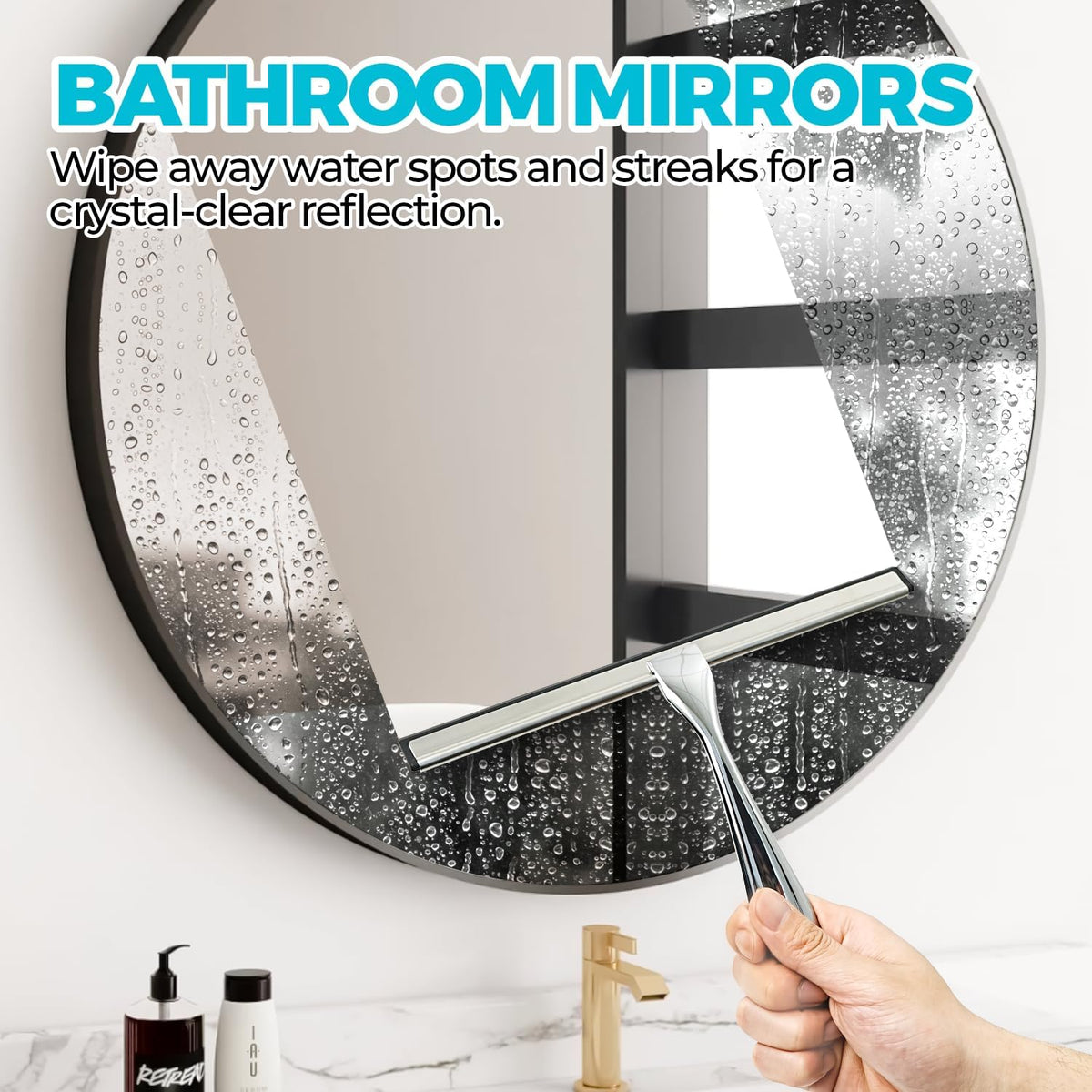 12-Inch All-Purpose Shower Squeegee for Shower Doors, Tile Shower Walls, Bathroom, Window, Glass and Car Windshield, Mirrors and Kitchen-Stainless Steel, Silver