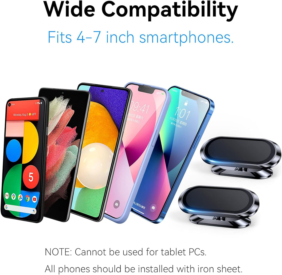 2-Pack Magnetic Phone Holder for Car Dash Strong Magnet Magnetic Car Phone Holder Mount 4 Plate Phone Holders for Your Car Phone Mount for Car Dashboard Cell Phone Car Mount for iPhone Samsung