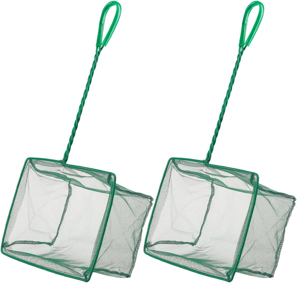 Pawfly green braided metal handle square aquarium net for fish tanks and small koi ponds