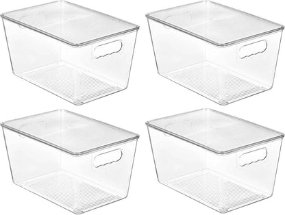Vtopmart 6 Pack Clear Stackable Storage Bins with Lids, Medium Plastic Containers with Handle for Pantry Organizer and Storage,Perfect for Kitchen,Fridge,Cabinet, Closet,Bathroom Organization