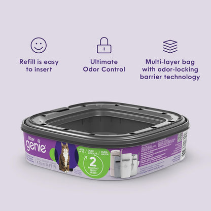 Litter Genie Refill Bags (4-Pack) | Multi-Layers of Odor-Barrier Technology | 1 Square Refill Cartridge Lasts Up to 2 Months Per Cat