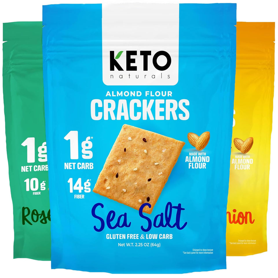 keto crackers almond flour low-carb snack variety pack sea salt cheddar cheese rosemary