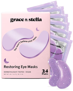 grace & stella Retinol Under Eye Patches for Puffy Eyes & Dark Circles - Restoring Gel Under Eye Masks with Hyaluronic Acid - Purple, 24 Pairs for Women