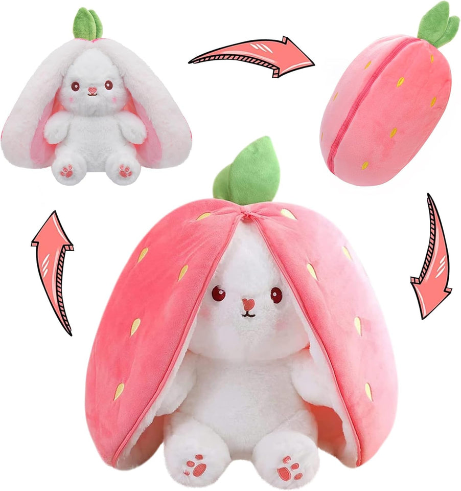 miaodam strawberry bunny reversible cuddle bunny plush zipper transformed rabbit toy