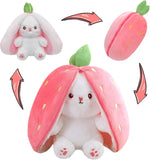 miaodam strawberry bunny reversible cuddle bunny plush zipper transformed rabbit toy