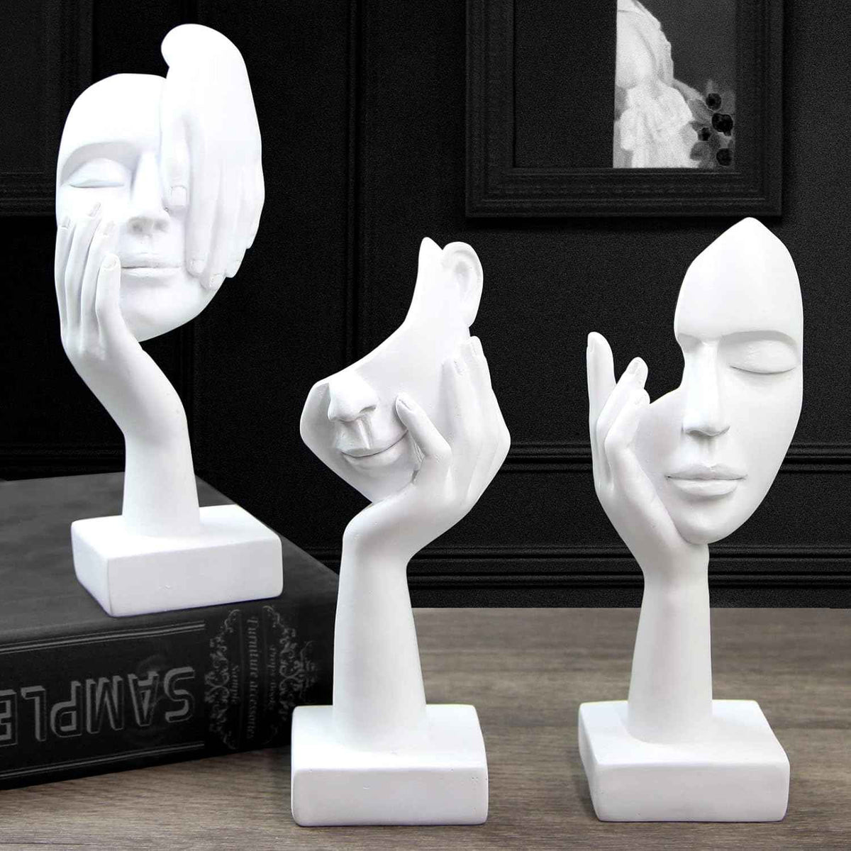 3 Pcs Thinker Statue,Modern Home Resin Sculptures,Collectible Figurines for Home Office Bookshelf Desktop Decor(Golden)