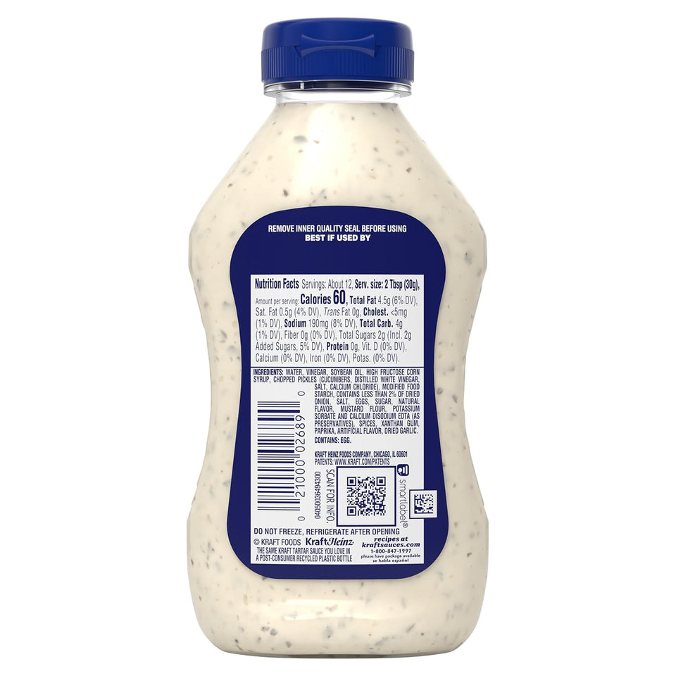 kraft 12 fl oz tartar sauce bottle for fish sandwiches dipping