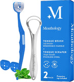 Mouthology 2-pack tongue scraper for adults, metal, stainless steel, tongue cleaner for hygiene