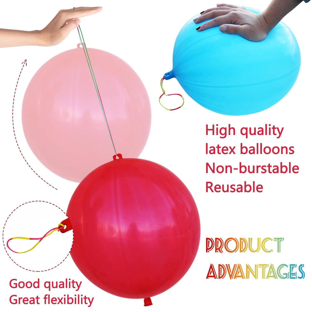 LEEZZIZZ 30Pcs PLnch Balloons, Thickened Neon PLnching Balloon Heavy Duty Party Favors for Kids with Rubber Band Handle, Bouncy Balls for Birthday Weddings Goodie Bag Stuffer Supply
