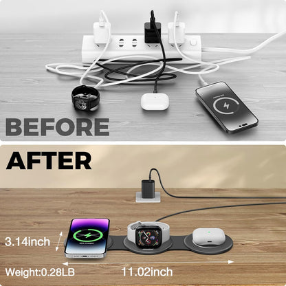 3 in 1 Charging Station for Apple Multiple Devices, Foldable Travel Wireless Charger 18W for iPhone Air 17 16 15 14 13 Pro Max Plus &Apple Watch Series/Airpods