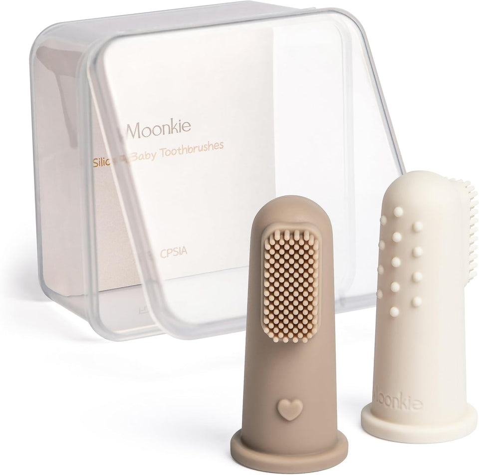 Moonkie Baby Finger Toothbrush Tongue Oral Cleaner Kit for 3 Months +, 3 Pcs, Blush/Pale Mauve/Blush Soft Touch Design