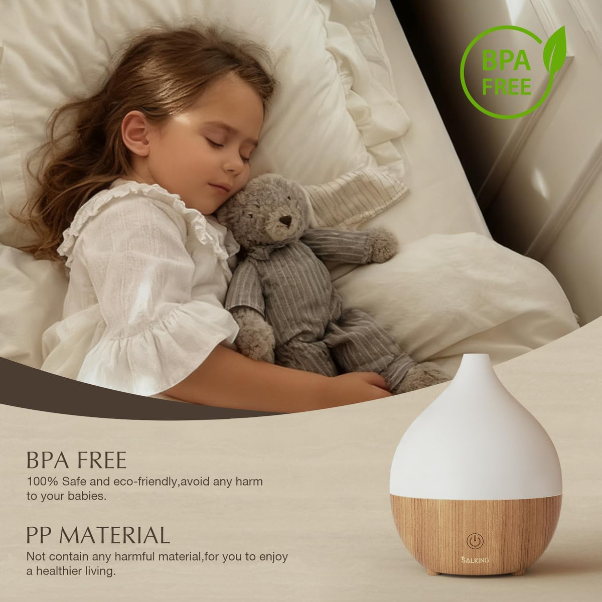 SALKING Essential Oil Diffuser, 100ml Small Aromatherapy Diffuser with Auto Shut-Off Function, Ultrasonic Diffusers for Essential Oils, Cool Mist Humidifier with Warm White Lights, for Office Home
