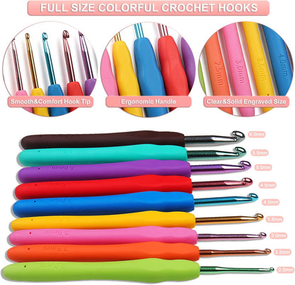 Aeelike Crochet Kit for Beginners Adults, Crochet Kits Include Yarn, 59pcs Crochet Starter Kit for Beginners Kids,Ergonomic Crochet Hooks 2.0-6.0 mm, Lace Steel Needles 0.6-1.9 mm