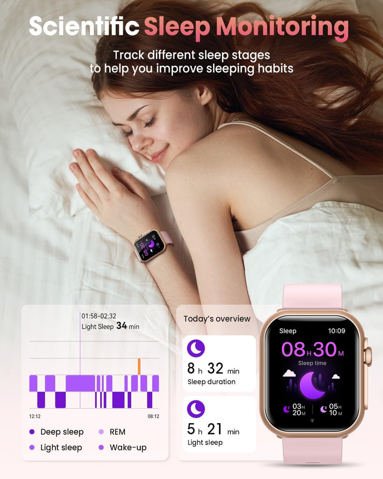Smart Watch for Women Men Fitness: Smart Watch for iPhone&Android Bluetooth Call with SpO2 Sleep Heart Rate Monitor,IP68,Fitness Tracker with 120+Sport,Reloj Inteligente 30 Day+Battery Life, 2 Bands
